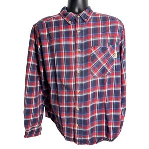 Woolrich Shirt Mens Large Blue Red Plaid Flannel Long Sleeve Button Up Casual